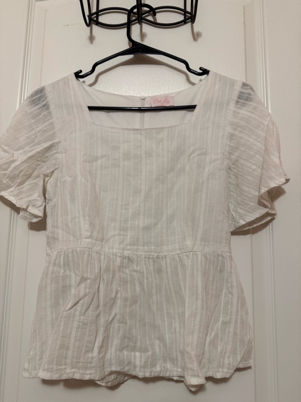 Pink Lily White Square Neck Peplum Top